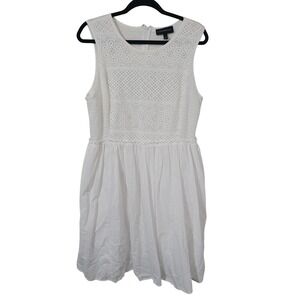 Lane Bryant 18 Eyelet Lace Smocked Sleeveless Cotton Dress White Plus Size